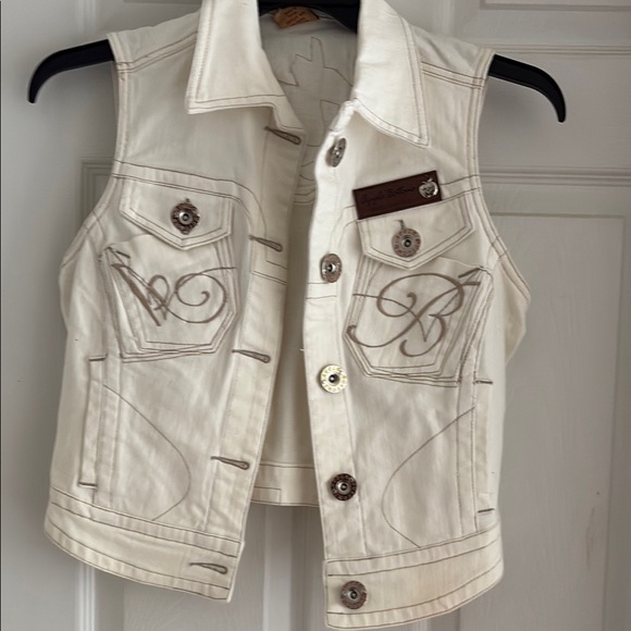 Apple Bottoms Tops - Apple Bottoms Cream Sleeveless Denim Vest